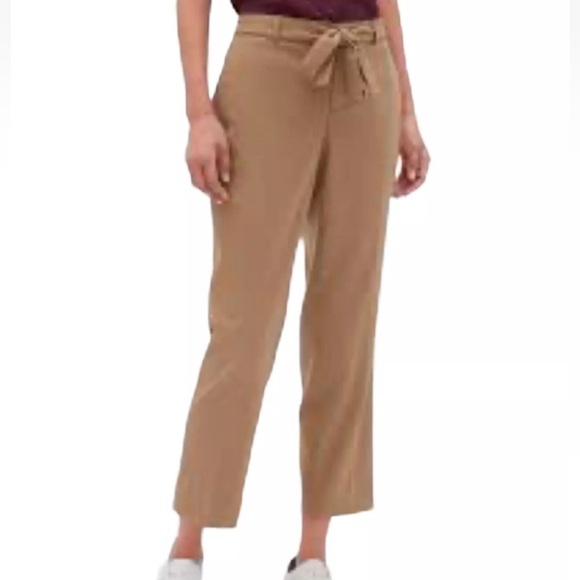 Banana Republic Avery Mid-Rise Tapered Tie Waist Work Trouser Pant Camel 8 - Picture 1 of 15